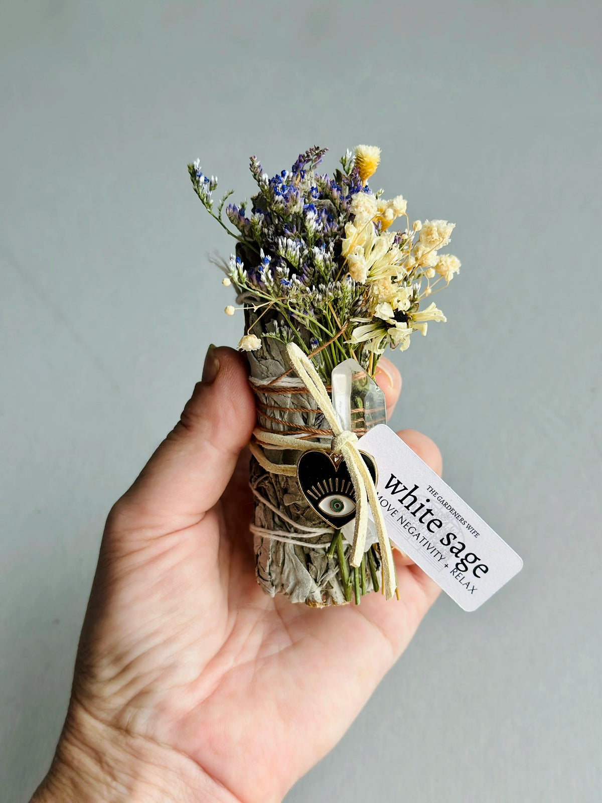 CLEAR + PROTECT | White Sage, Clear Quartz + Evil Eye Charm