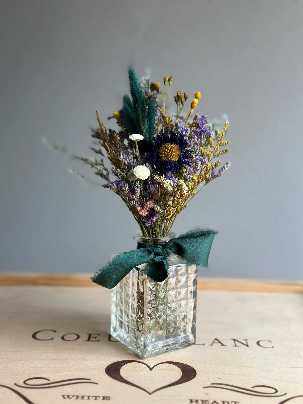 Vintage Clear Glass Vase & Forever Floral Arrangement
